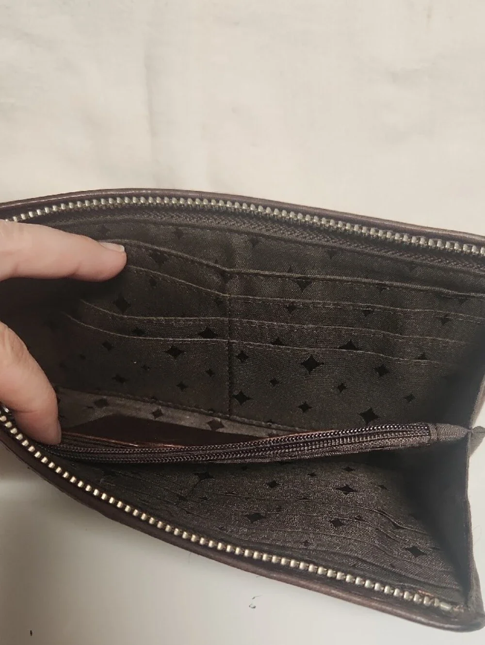 Fossil Dark Brown Leather Wallet with Snakeskin Accent